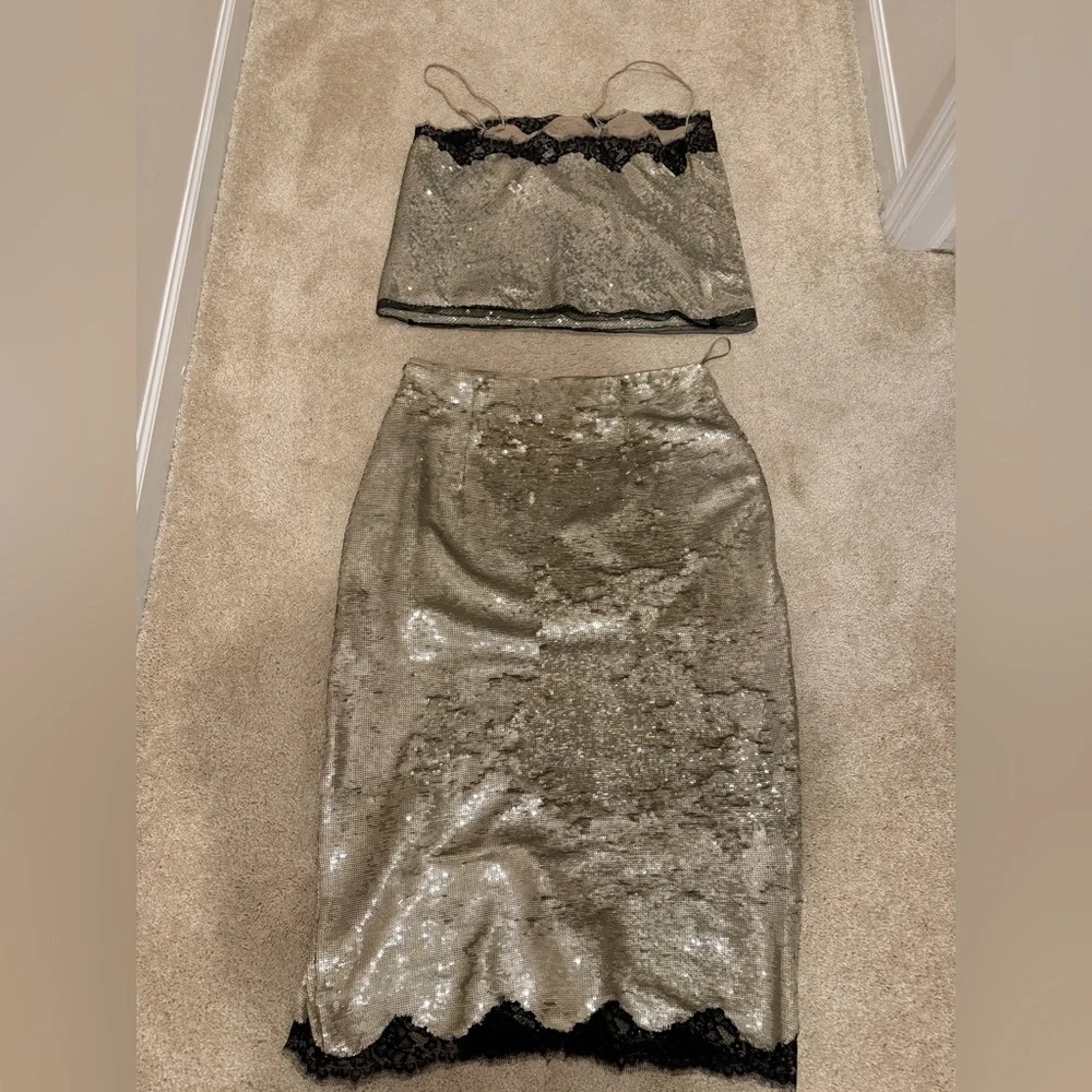 J.Crew Gwyneth lace-trim slip skirt with sequins and Matching Camisole top L/12